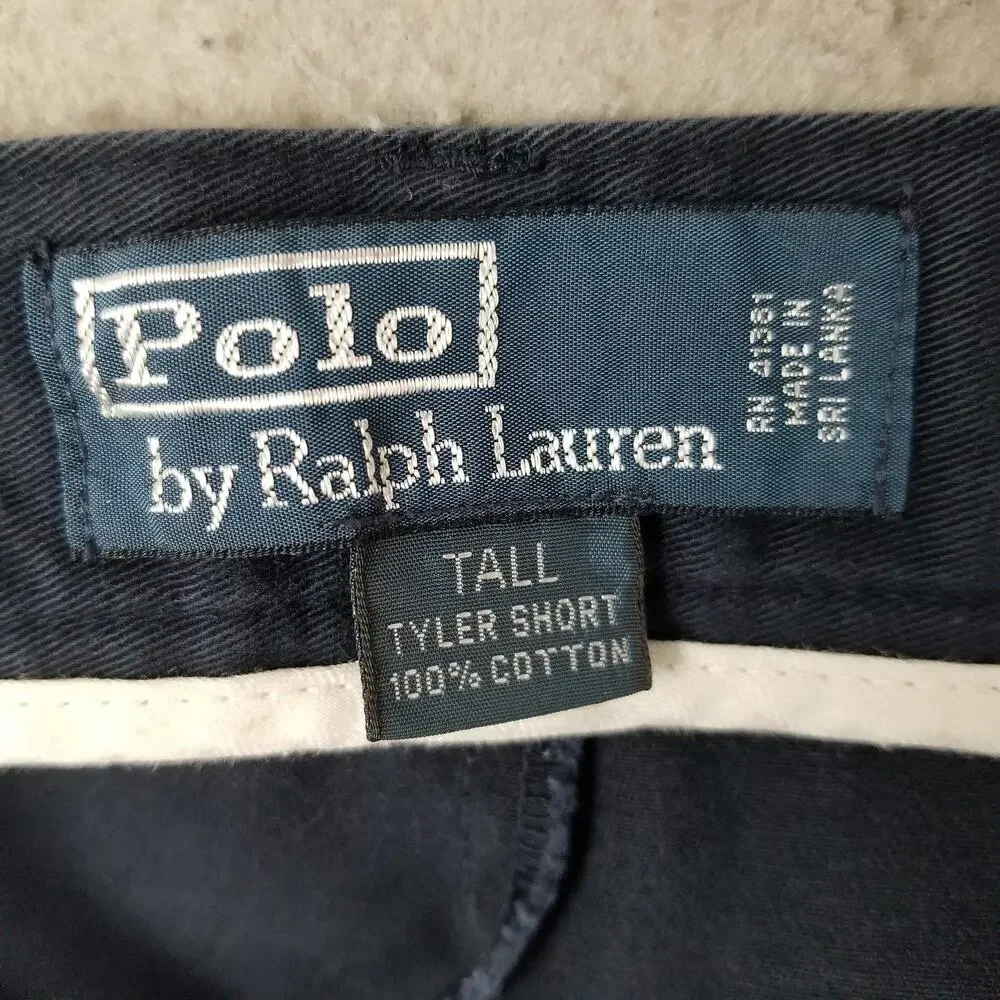 Polo Ralph Lauren Shorts Mens 42 Tall Navy Tyler Chino Pleated‎ Cotton Pony Logo